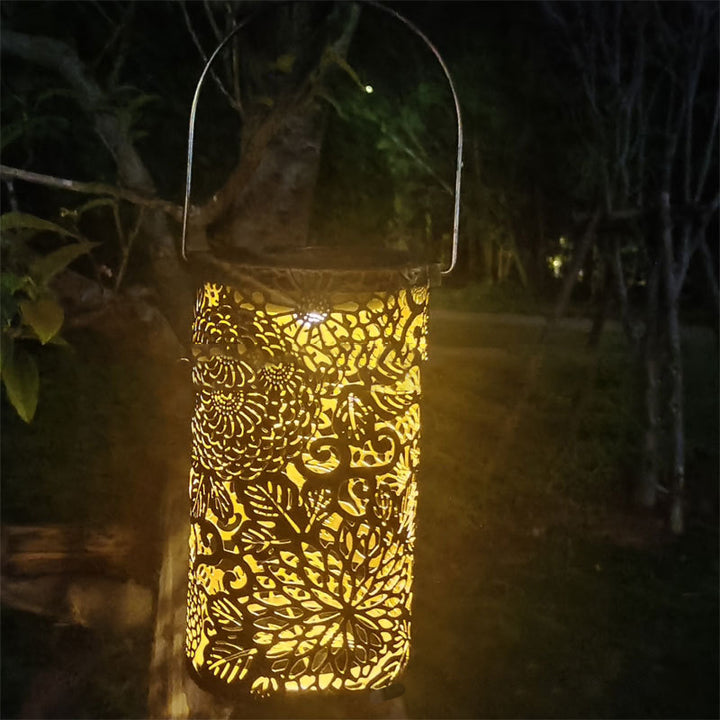 Lumière extérieure LED en fer avec motif de feuille et libellule, cylindre creux étanche et créatif contemporain pour jardin 