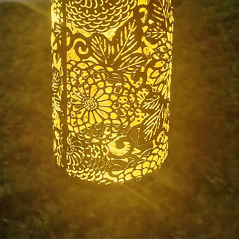 مصباح خارجي LED على شكل أسطوانة مجوفة مقاوم للماء مع تصميم أوراق وزهرة اليعسوب مصنوع من الحديد للحديقة 