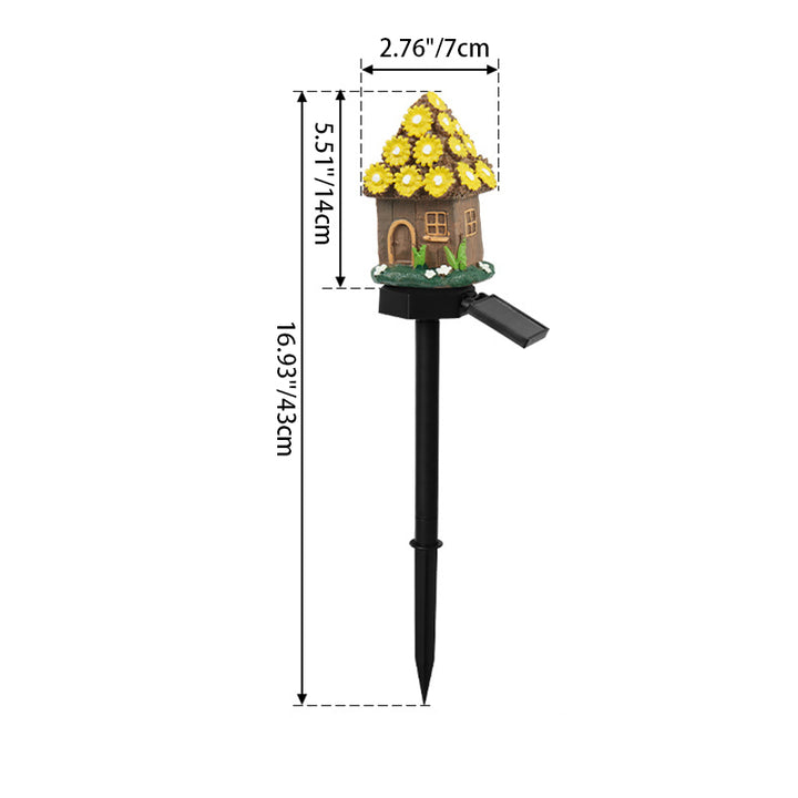 Moderno Arte Deco Solar Impermeable Casa Lindo Dibujos Animados Resina Plástica LED Luz Exterior Para Jardín 