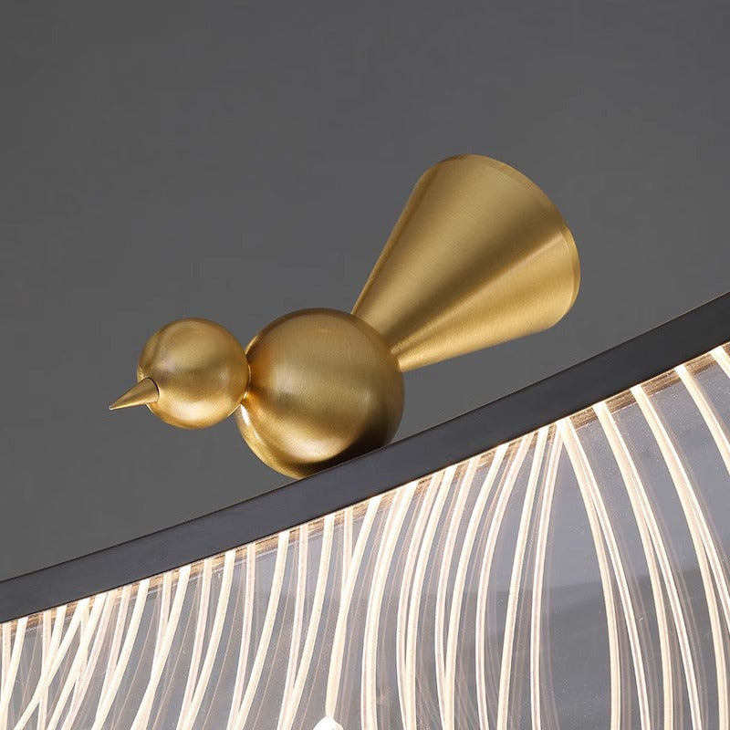 Moderne Art Deco Feder Vogel Kupfer Acryl LED Kronleuchter Für Esszimmer 