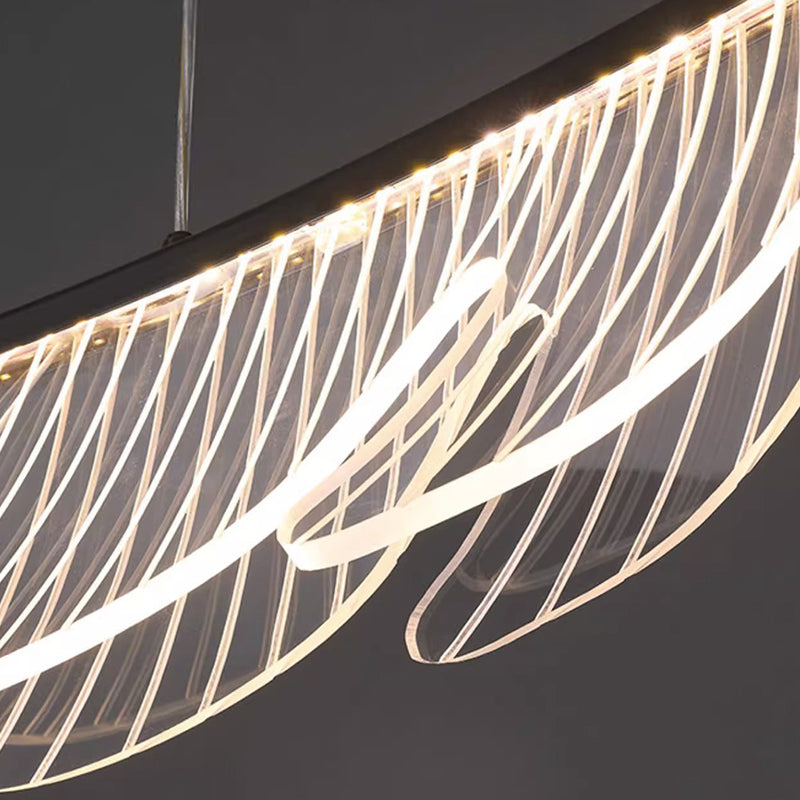 Moderne Art Deco Feder Vogel Kupfer Acryl LED Kronleuchter Für Esszimmer 