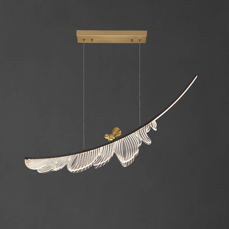 Moderne Art Deco Feder Vogel Kupfer Acryl LED Kronleuchter Für Esszimmer 