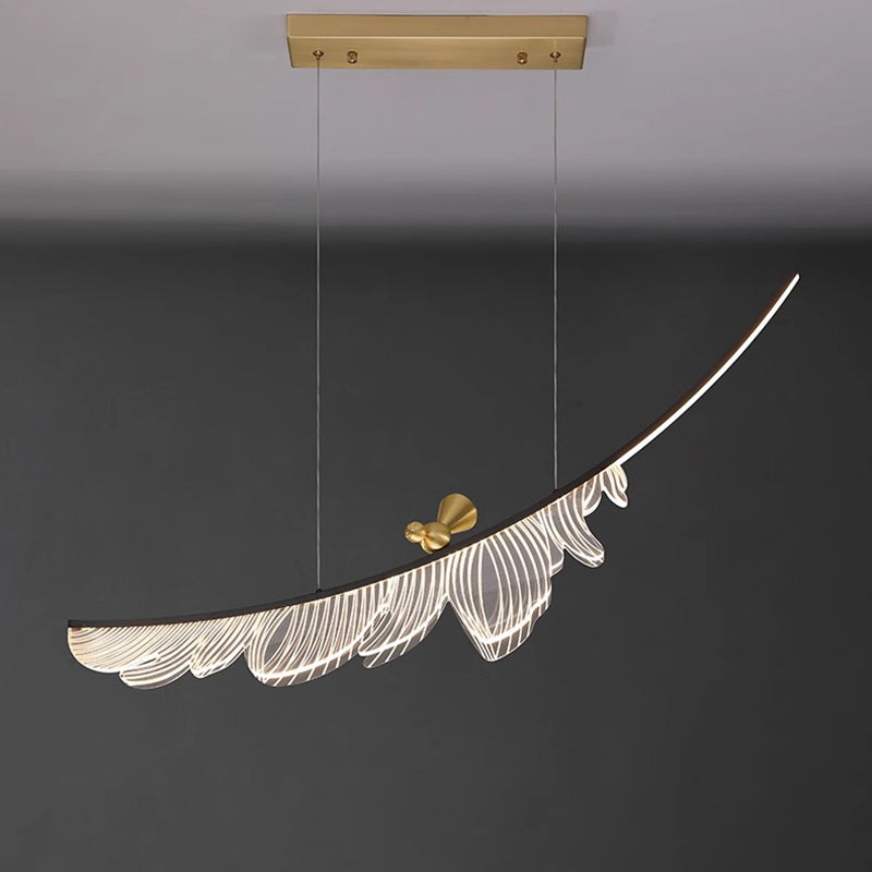 Moderne Art Deco Feder Vogel Kupfer Acryl LED Kronleuchter Für Esszimmer 