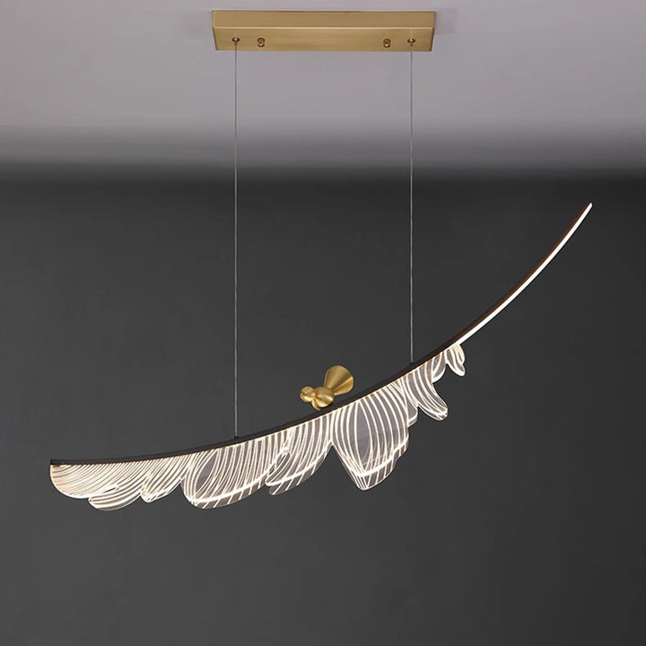 Moderne Art Deco Feder Vogel Kupfer Acryl LED Kronleuchter Für Esszimmer 