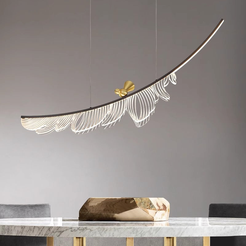 Moderne Art Deco Feder Vogel Kupfer Acryl LED Kronleuchter Für Esszimmer 