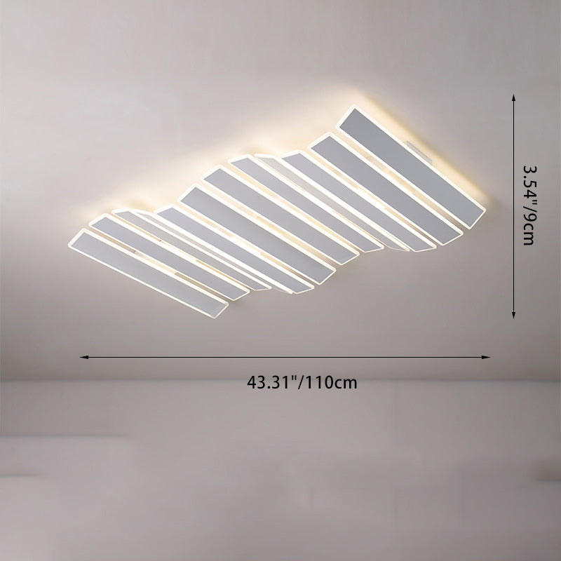 Plafonnier LED en acrylique et fer de forme rectangulaire avec agencement minimaliste moderne en vague en arête de poisson pour chambre 