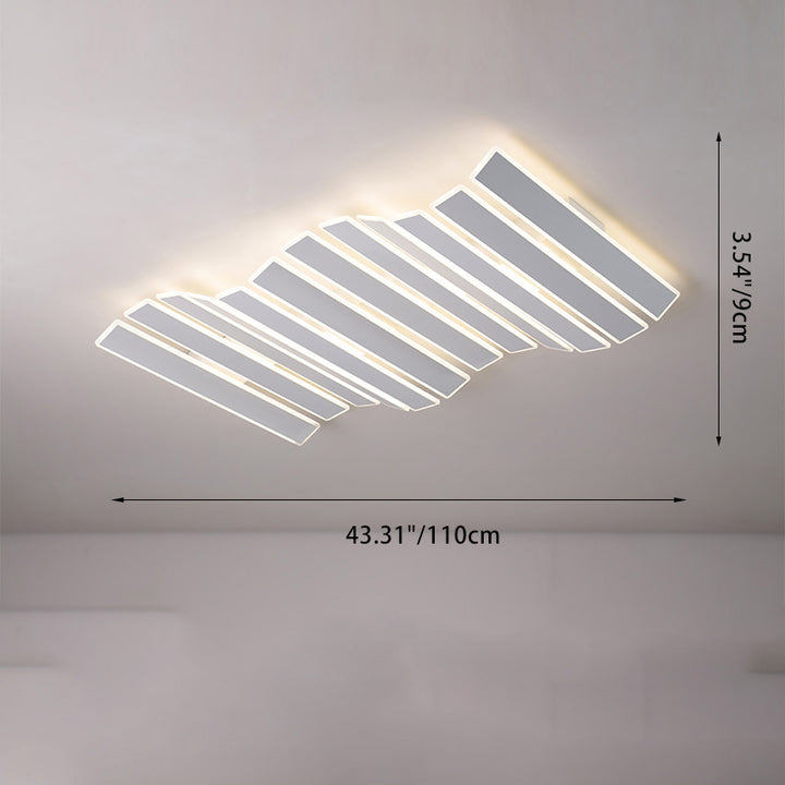 Plafonnier LED en acrylique et fer de forme rectangulaire avec agencement minimaliste moderne en vague en arête de poisson pour chambre 