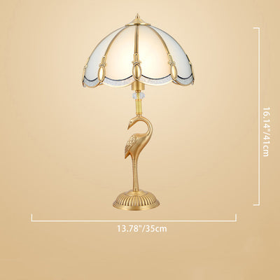 Traditional Vintage Round Cone Copper Glass 1-Light Table Lamp For Bedroom