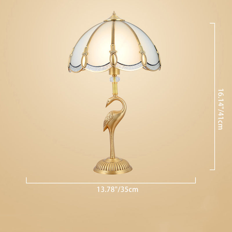 Traditional Vintage Round Cone Copper Glass 1-Light Table Lamp For Bedroom