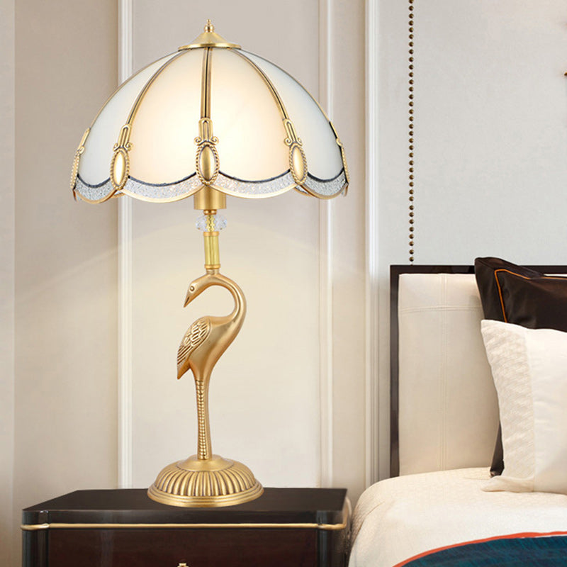Traditional Vintage Round Cone Copper Glass 1-Light Table Lamp For Bedroom