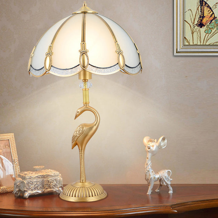 Lampe de Table à 1 Lumière en Verre de Cuivre Cône Rond Vintage Traditionnel pour Chambre 