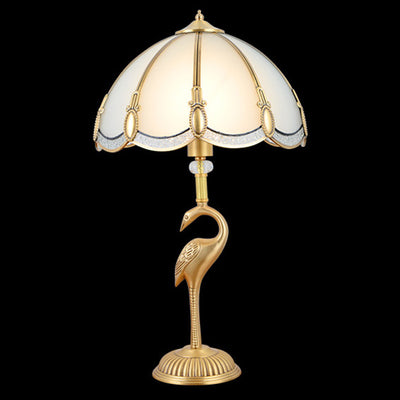 Traditional Vintage Round Cone Copper Glass 1-Light Table Lamp For Bedroom