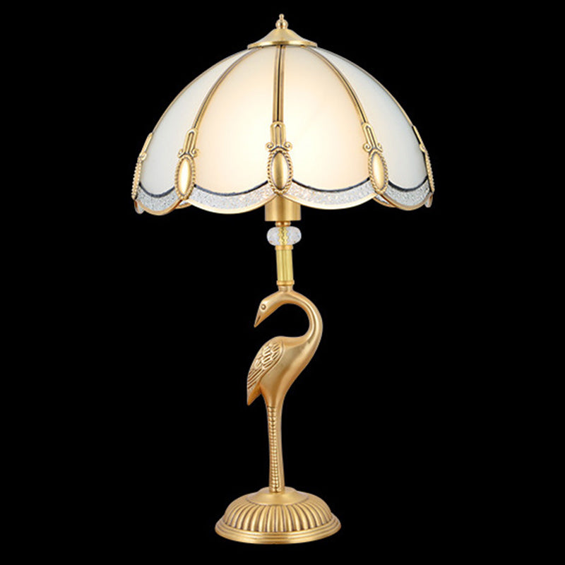 Traditional Vintage Round Cone Copper Glass 1-Light Table Lamp For Bedroom