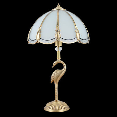 Traditional Vintage Round Cone Copper Glass 1-Light Table Lamp For Bedroom
