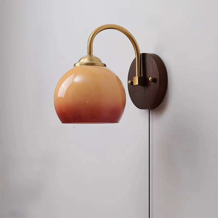 Modern Mid-Century Cream Round Oval Ash Wood Glass 1-Light Wall Sconce Lamp For Bedroom