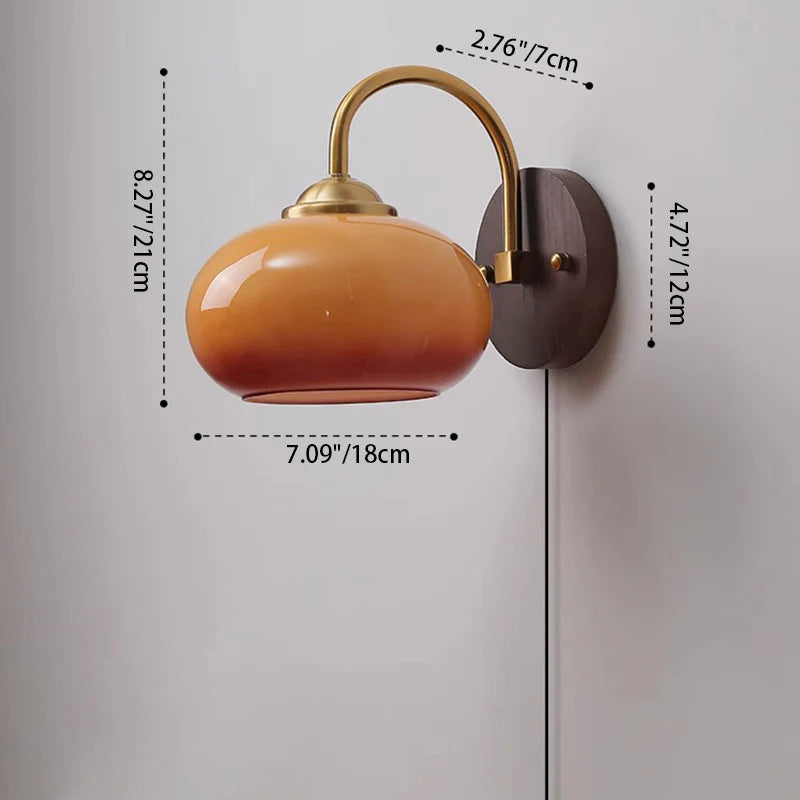 Modern Mid-Century Cream Round Oval Ash Wood Glass 1-Light Wall Sconce Lamp For Bedroom