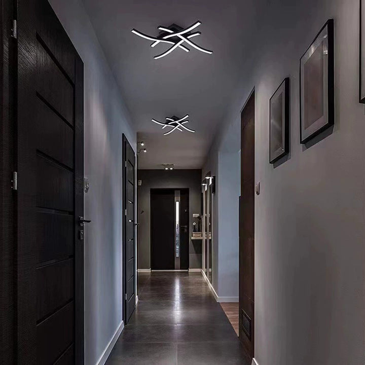 Modern Minimalist Wave Line Square Top PC Aluminum LED Semi-Flush Mount Ceiling Light For Bedroom