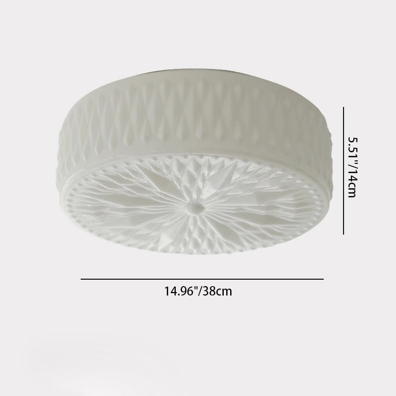 Modern Mid-Century Cream Round Cylinder Dome Iron Glass LED Flush Mount Ceiling Light For Bedroom