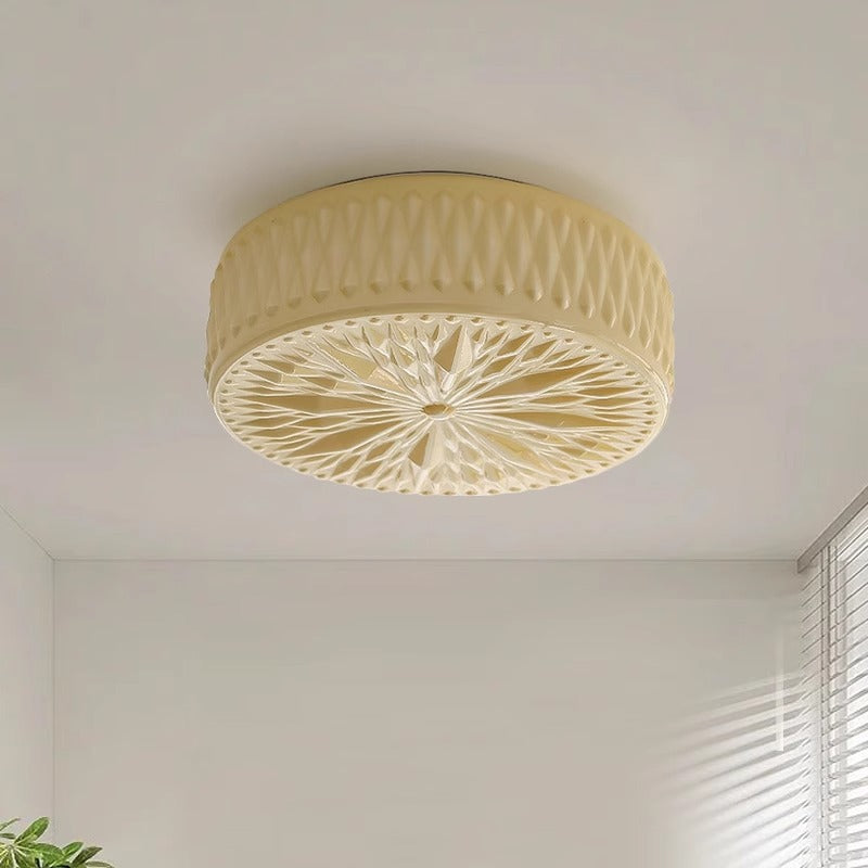 Modern Mid-Century Cream Round Cylinder Dome Iron Glass LED Flush Mount Ceiling Light For Bedroom
