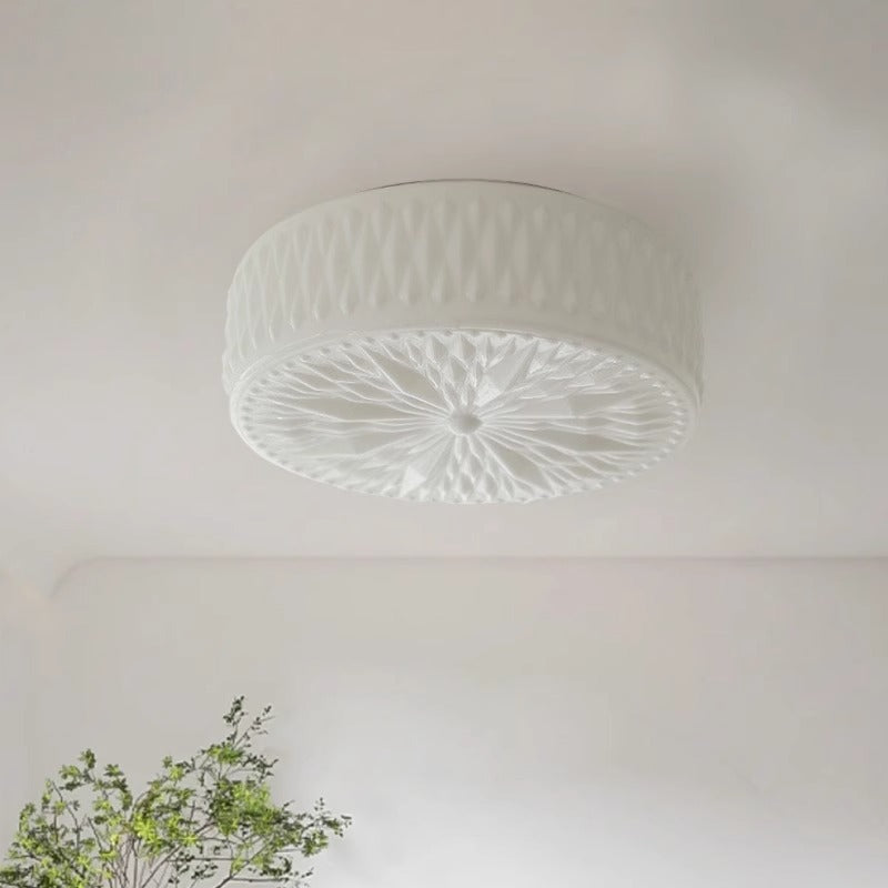 Modern Mid-Century Cream Round Cylinder Dome Iron Glass LED Flush Mount Ceiling Light For Bedroom