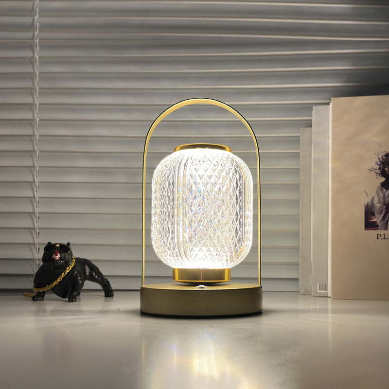 Lámpara de mesa LED cilíndrica de hierro acrílico minimalista moderna para dormitorio 