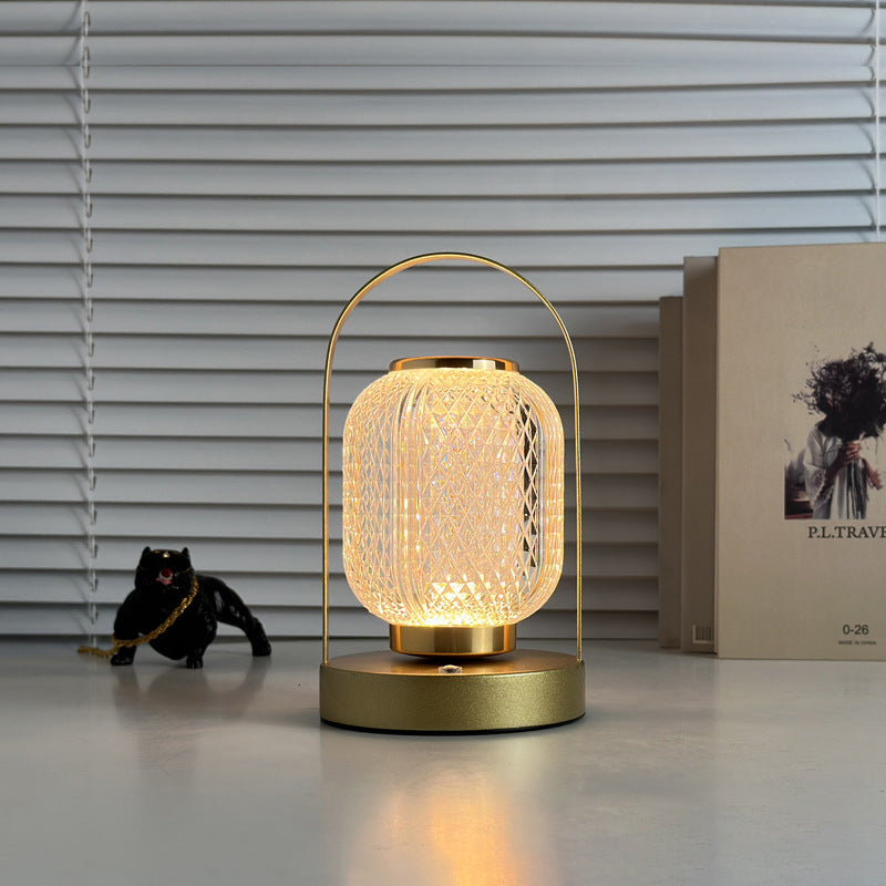 Lámpara de mesa LED cilíndrica de hierro acrílico minimalista moderna para dormitorio 