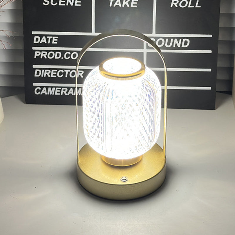 Lámpara de mesa LED cilíndrica de hierro acrílico minimalista moderna para dormitorio 