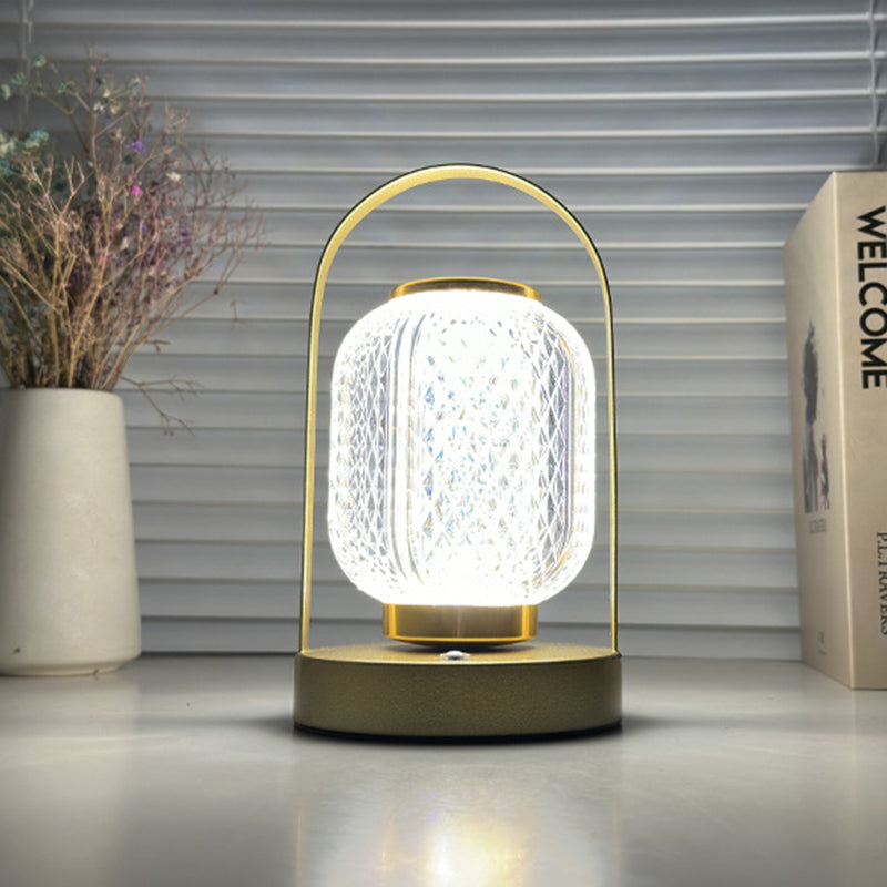 Lámpara de mesa LED cilíndrica de hierro acrílico minimalista moderna para dormitorio 