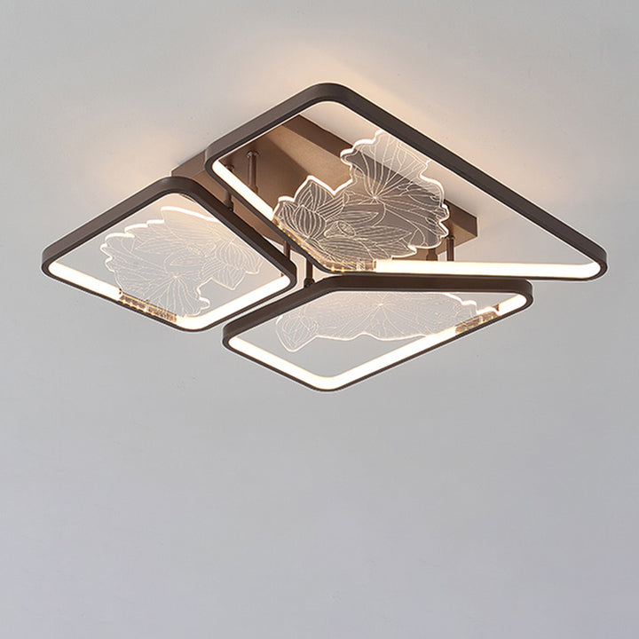 Plafonnier LED semi-encastré en fer, aluminium et acrylique avec assemblage de blocs rond, carré et rectangulaire chinois traditionnel pour chambre 