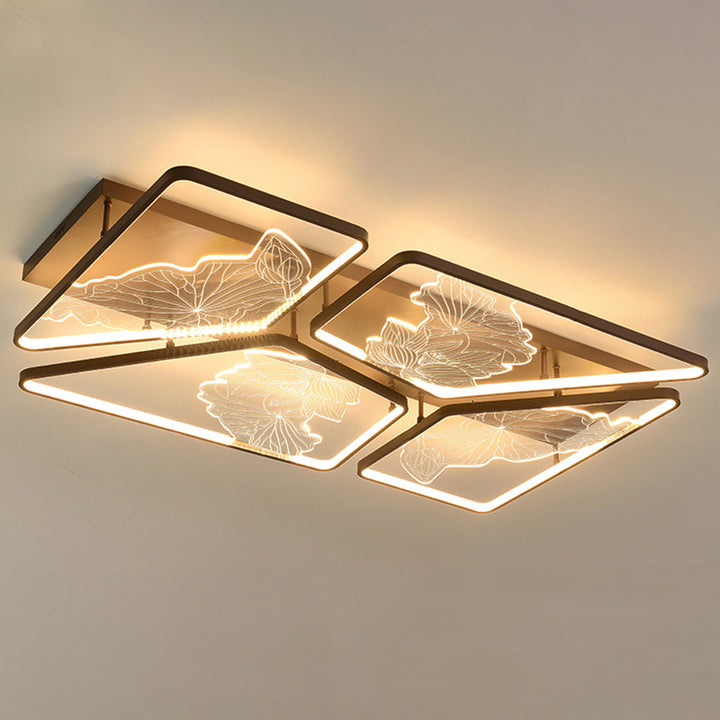 Plafonnier LED semi-encastré en fer, aluminium et acrylique avec assemblage de blocs rond, carré et rectangulaire chinois traditionnel pour chambre 