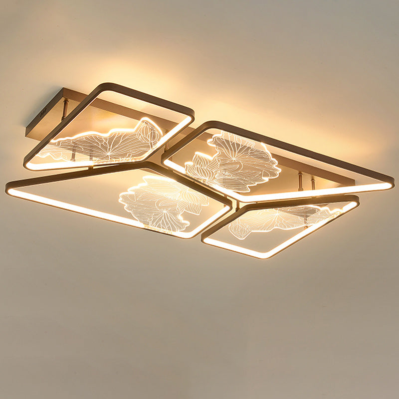 Plafonnier LED semi-encastré en fer, aluminium et acrylique avec assemblage de blocs rond, carré et rectangulaire chinois traditionnel pour chambre 