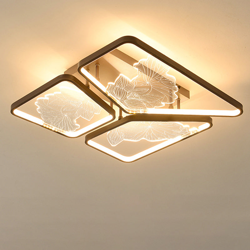 Plafonnier LED semi-encastré en fer, aluminium et acrylique avec assemblage de blocs rond, carré et rectangulaire chinois traditionnel pour chambre 