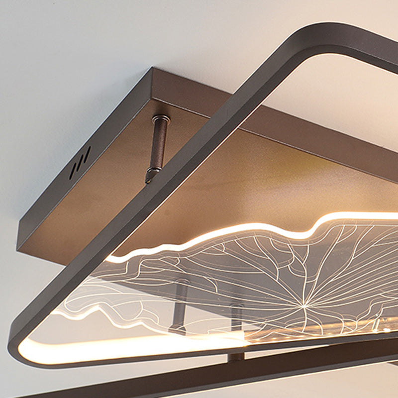 Plafonnier LED semi-encastré en fer, aluminium et acrylique avec assemblage de blocs rond, carré et rectangulaire chinois traditionnel pour chambre 