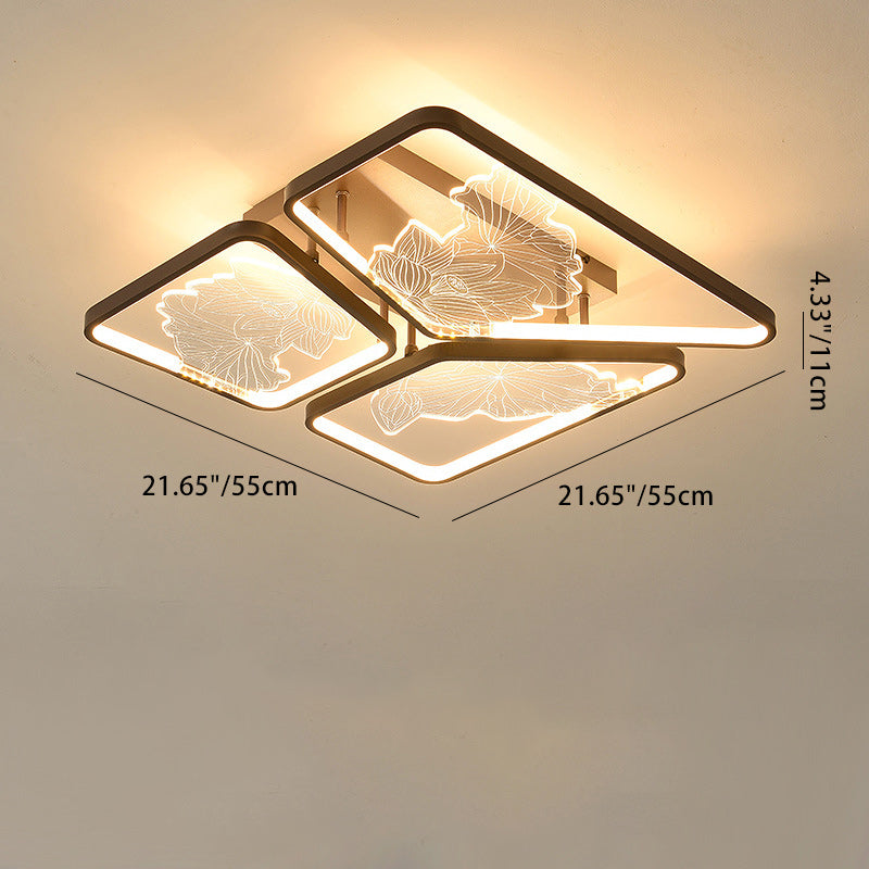 Plafonnier LED semi-encastré en fer, aluminium et acrylique avec assemblage de blocs rond, carré et rectangulaire chinois traditionnel pour chambre 