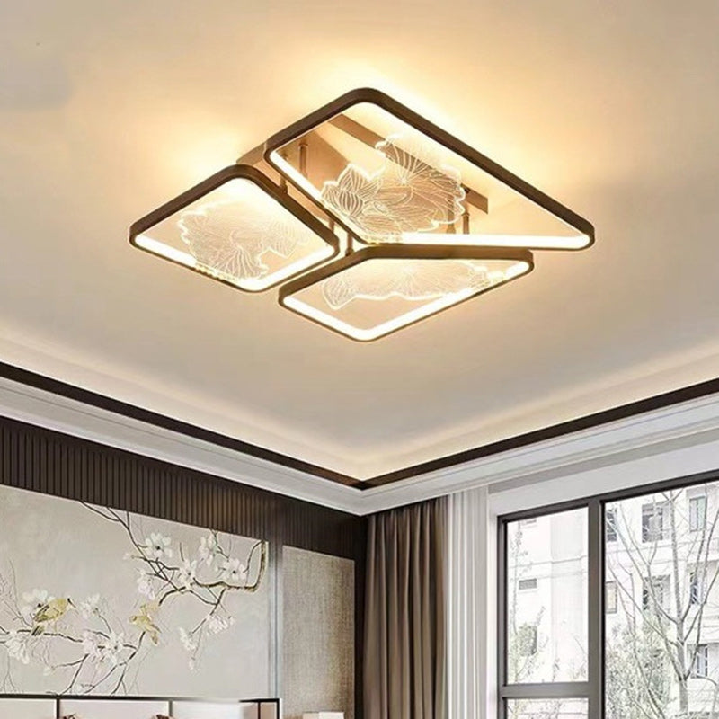 Plafonnier LED semi-encastré en fer, aluminium et acrylique avec assemblage de blocs rond, carré et rectangulaire chinois traditionnel pour chambre 