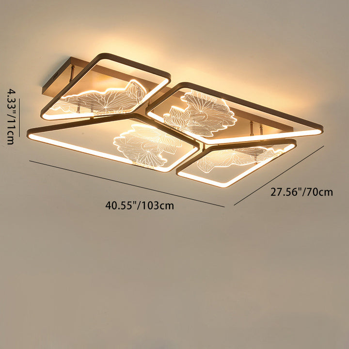 Plafonnier LED semi-encastré en fer, aluminium et acrylique avec assemblage de blocs rond, carré et rectangulaire chinois traditionnel pour chambre 