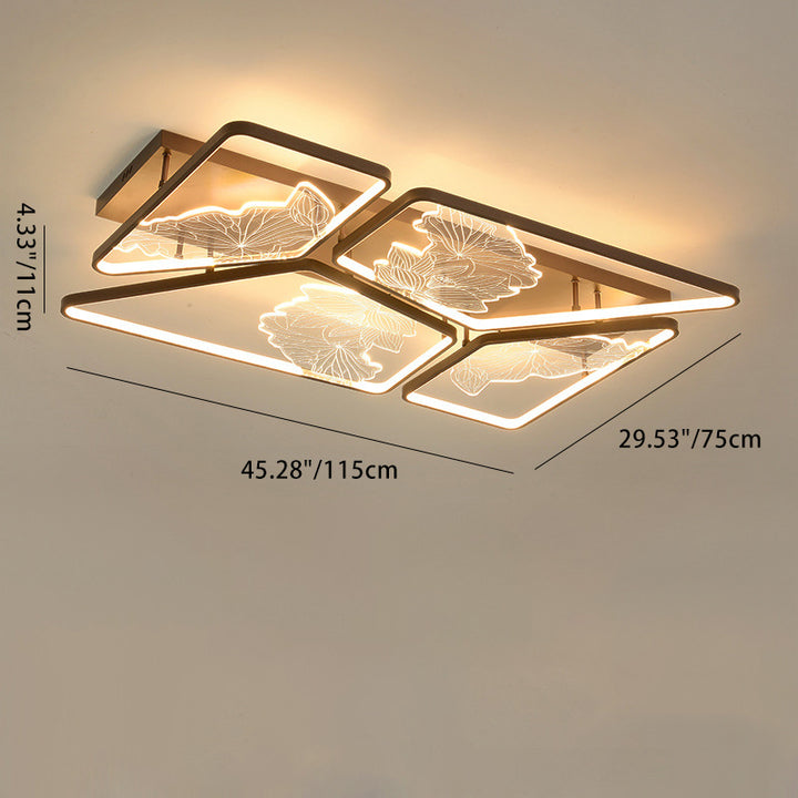 Plafonnier LED semi-encastré en fer, aluminium et acrylique avec assemblage de blocs rond, carré et rectangulaire chinois traditionnel pour chambre 