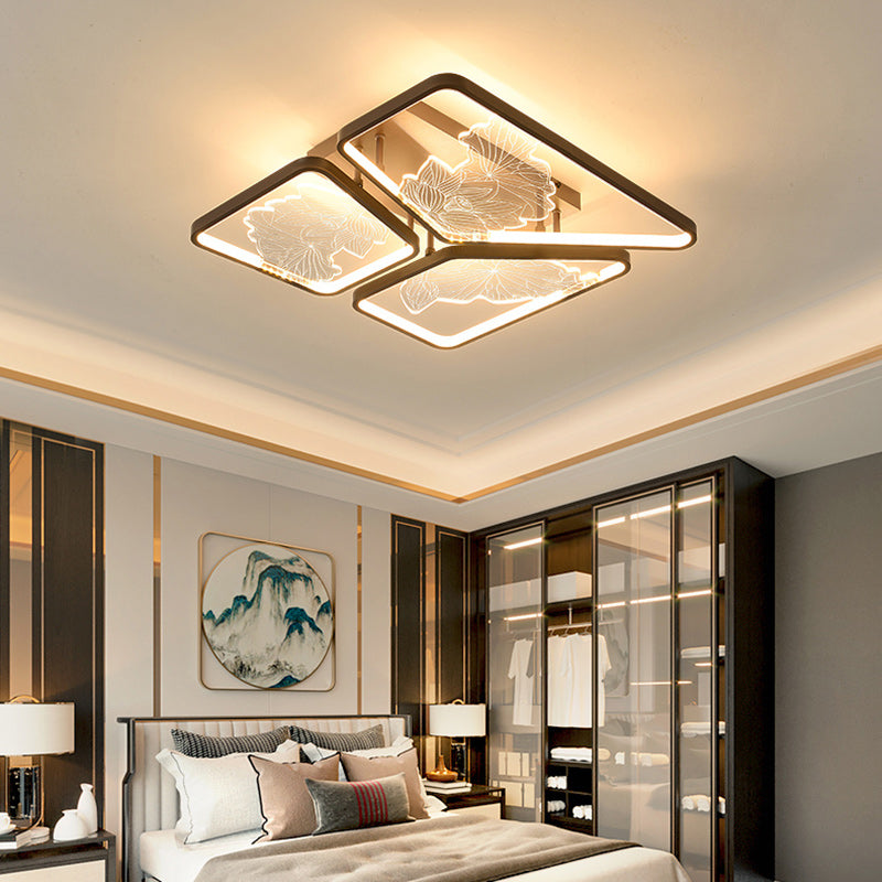Plafonnier LED semi-encastré en fer, aluminium et acrylique avec assemblage de blocs rond, carré et rectangulaire chinois traditionnel pour chambre 