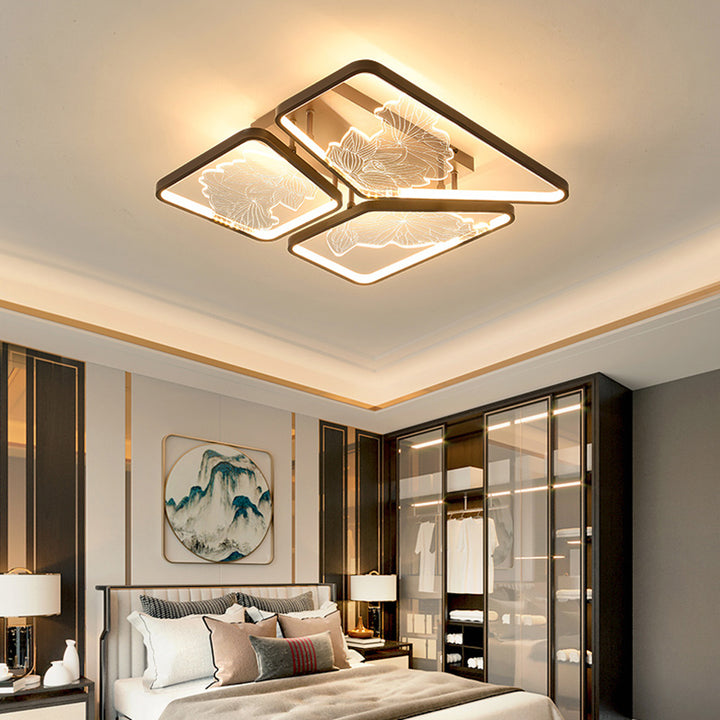 Plafonnier LED semi-encastré en fer, aluminium et acrylique avec assemblage de blocs rond, carré et rectangulaire chinois traditionnel pour chambre 