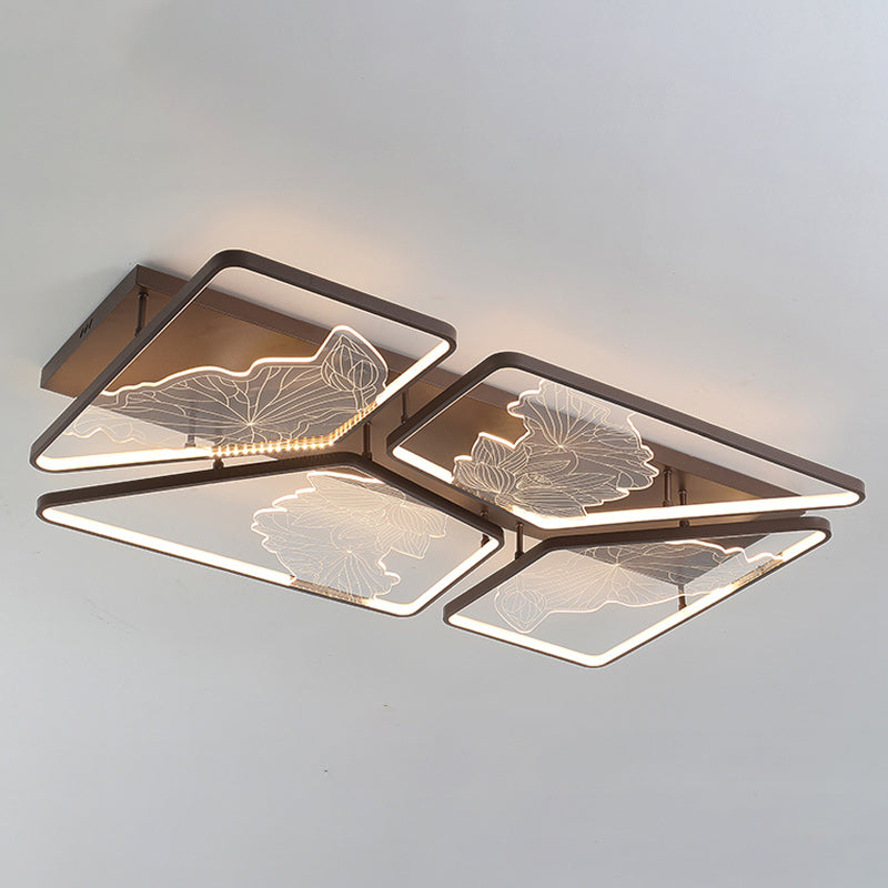 Plafonnier LED semi-encastré en fer, aluminium et acrylique avec assemblage de blocs rond, carré et rectangulaire chinois traditionnel pour chambre 