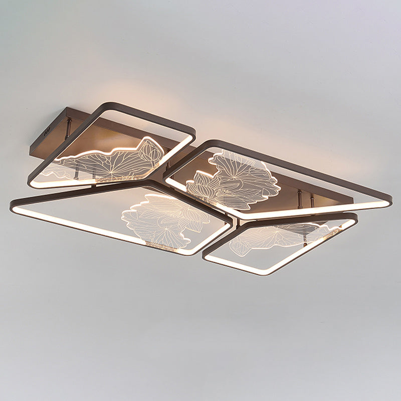 Plafonnier LED semi-encastré en fer, aluminium et acrylique avec assemblage de blocs rond, carré et rectangulaire chinois traditionnel pour chambre 