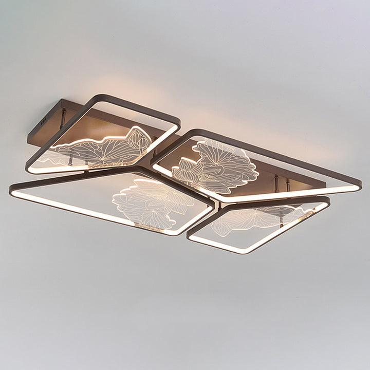 Plafonnier LED semi-encastré en fer, aluminium et acrylique avec assemblage de blocs rond, carré et rectangulaire chinois traditionnel pour chambre 