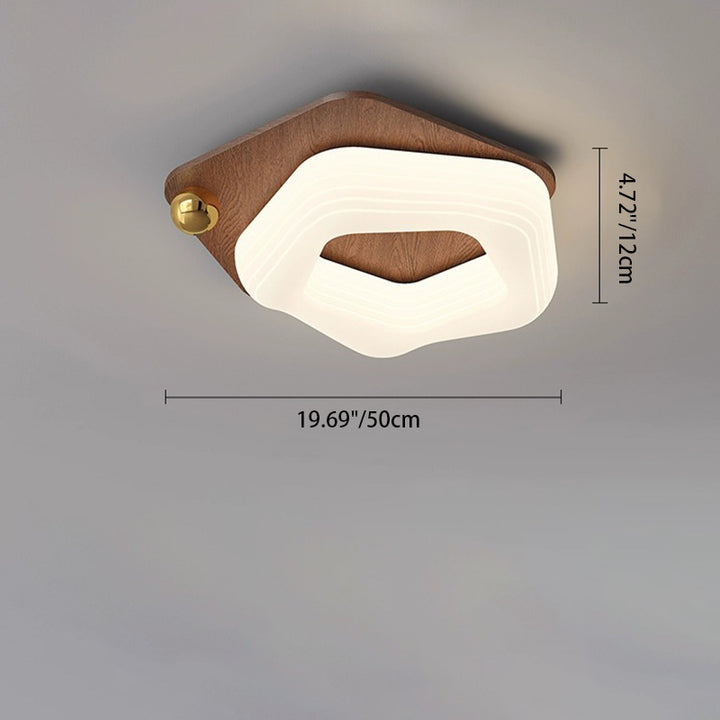 Modern Art Deco Flower Pentagon Round Triangle Wood Rotational Molding LED Flush Mount Ceiling Light For Bedroom