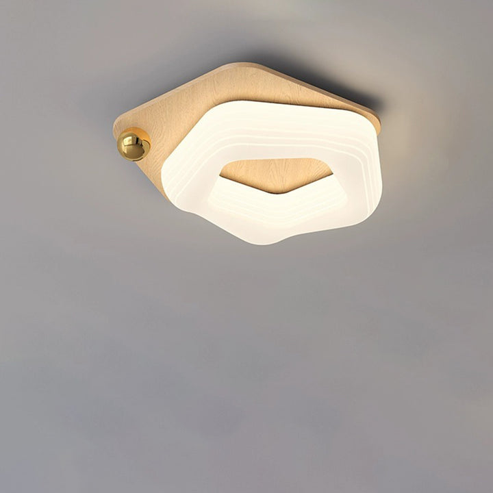 Modern Art Deco Flower Pentagon Round Triangle Wood Rotational Molding LED Flush Mount Ceiling Light For Bedroom