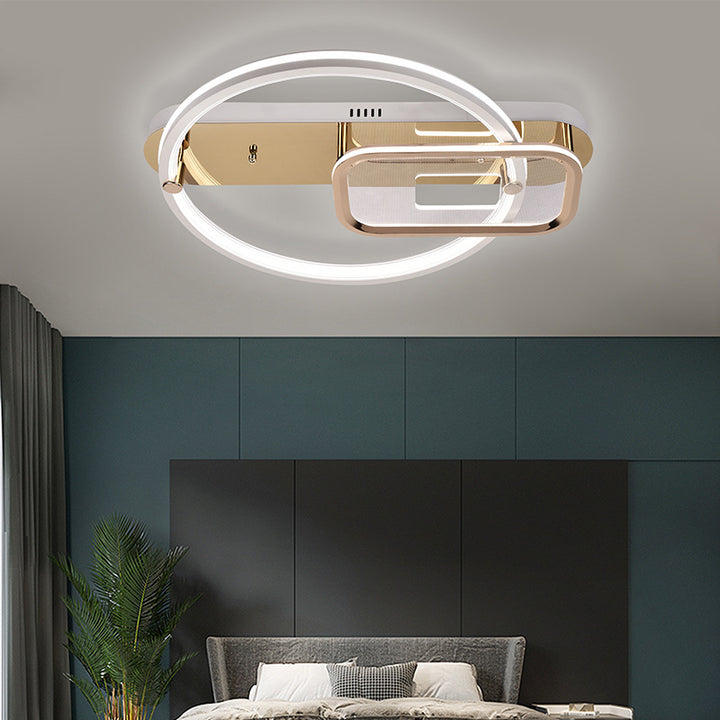 Contemporary Creative Round Square Double Ring Aluminum Acrylic Semi-Flush Mount Ceiling Light For Living Room