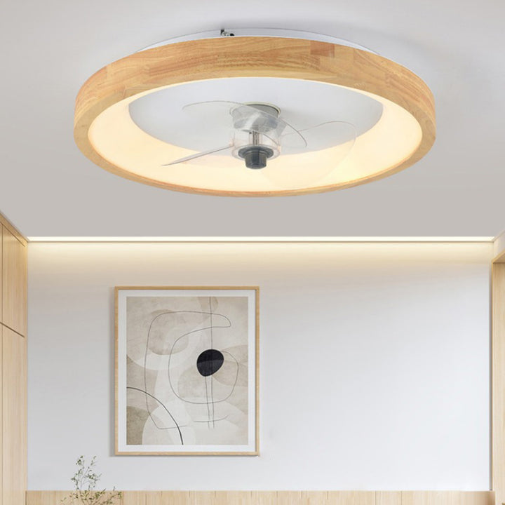 Modernes minimalistisches Ventilator-rundes Kuppel-hölzernes Acryl-LED-Unterputz-Deckenventilator-Licht für Schlafzimmer 