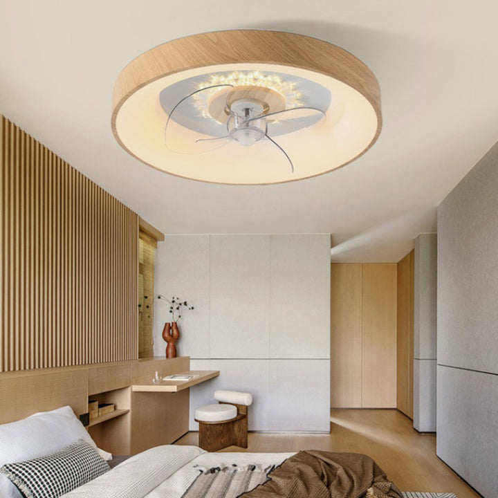 Modernes minimalistisches Ventilator-rundes Kuppel-hölzernes Acryl-LED-Unterputz-Deckenventilator-Licht für Schlafzimmer 