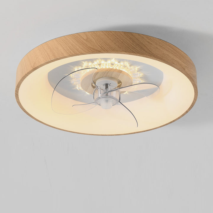 Ventilateur minimaliste moderne dôme rond en bois acrylique LED plafonnier ventilateur lumineux pour chambre 