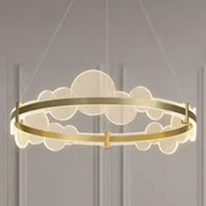 Lustre LED en aluminium acrylique rond double cercle moderne de luxe pour chambre 
