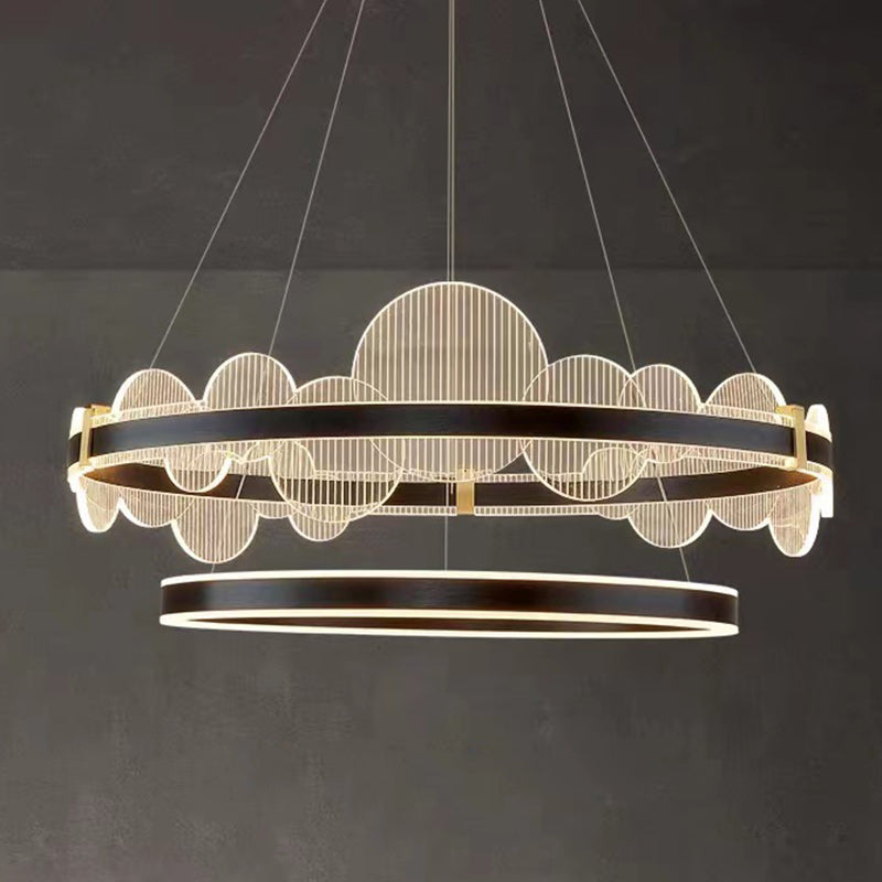 Lustre LED en aluminium acrylique rond double cercle moderne de luxe pour chambre 
